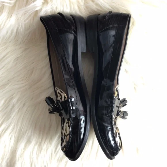 ZARA Black Patent Leather Leopard Print Loafers - Picture 5 of 6